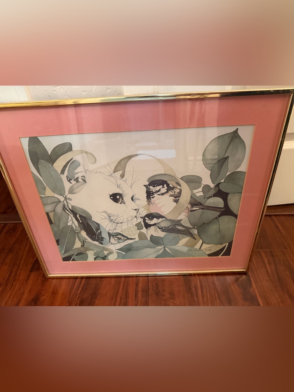 Framed vintage cat art by Julie Shearer